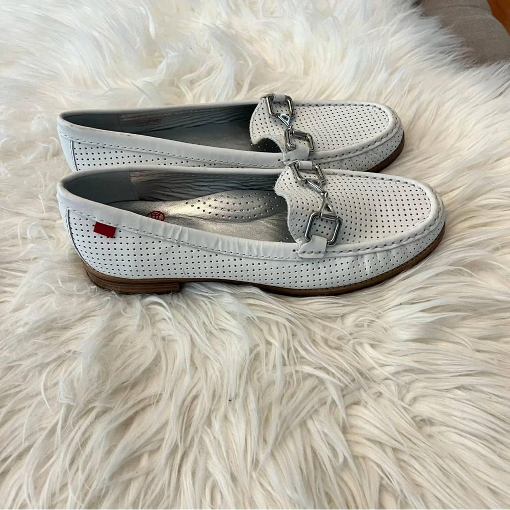 Women's White Loafers with Silver Accents - Picture 1 of 9